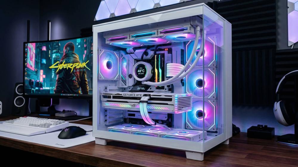 White RGB gaming PC build inside a CiT tempered glass case