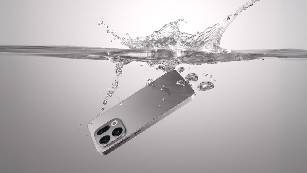 Find X9 proving IP68 and IP69 durability in a water splash shot