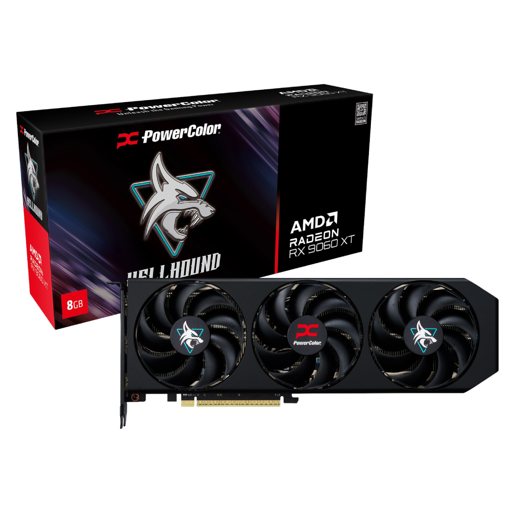 Powercolor rx 9060 xt 8gb radeon hellhound oc | 3 ventilatorji | grafična kartica 1 Powercolor radeon rx 9060 xt hellhound - rx9060 xt 8g-l/oc komponentko