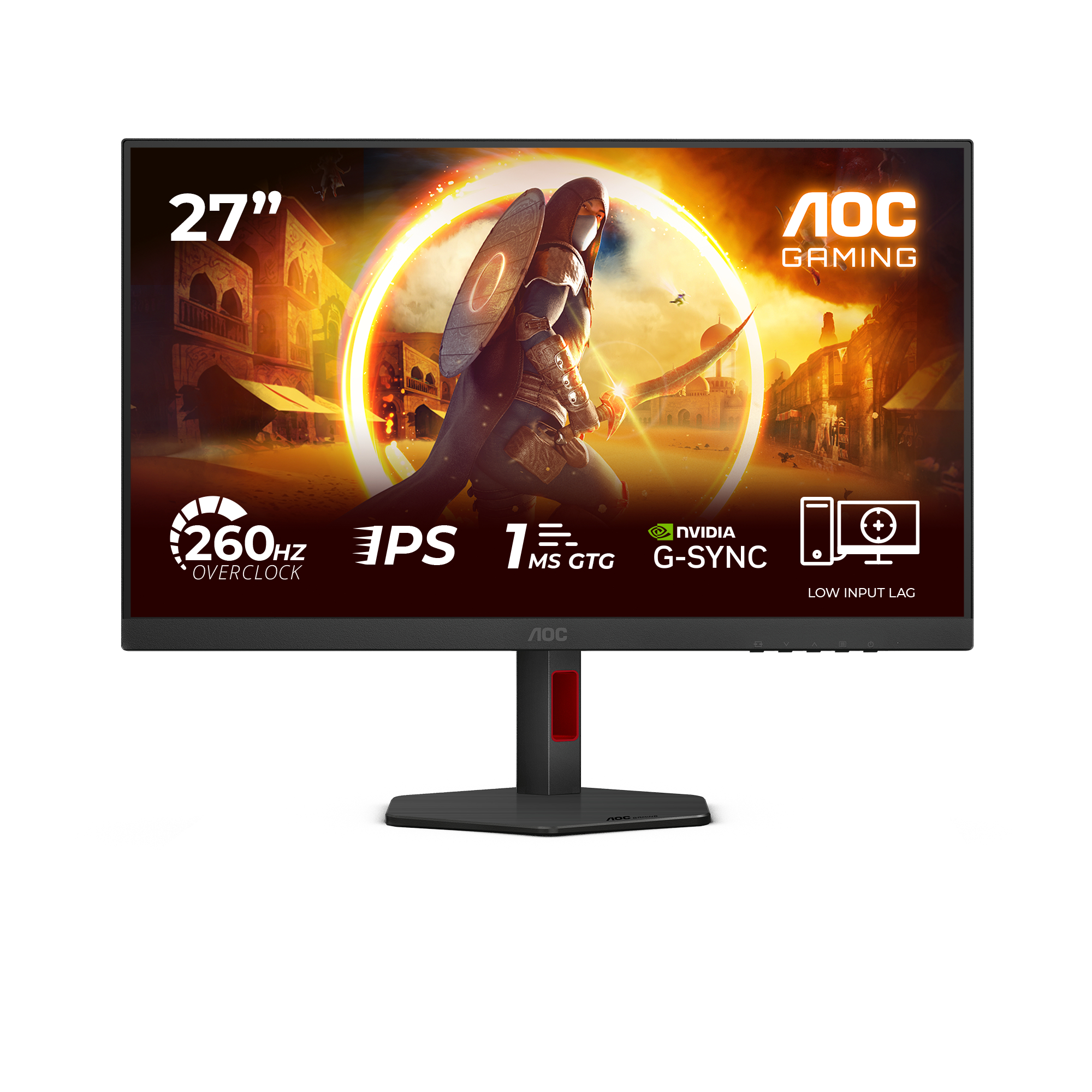 Aoc Black | Red Agon 27G4zr 27" Full Hd Fast Ips 260Hz 0.3Ms G-Sync Height Adjustable Gaming Monitor