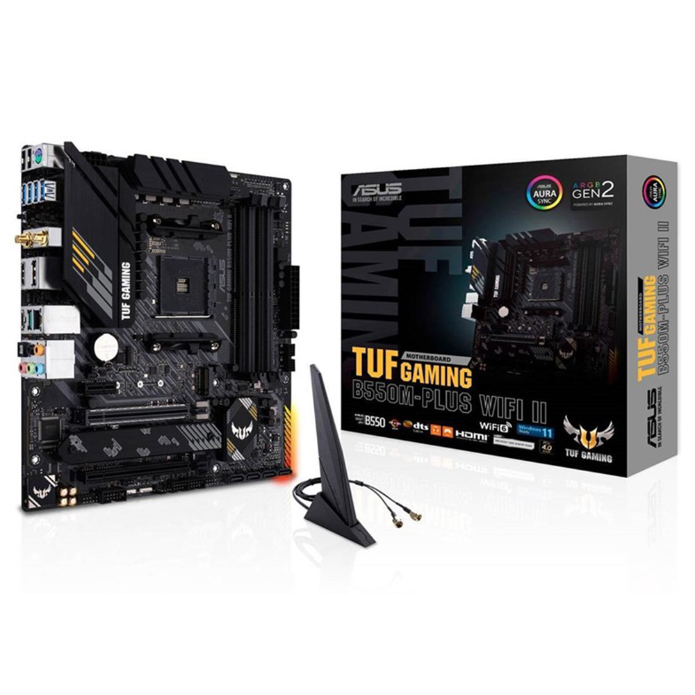 ASUS TUF Gaming B550M-PLUS WIFI II micro ATX motherboard with military-grade components
