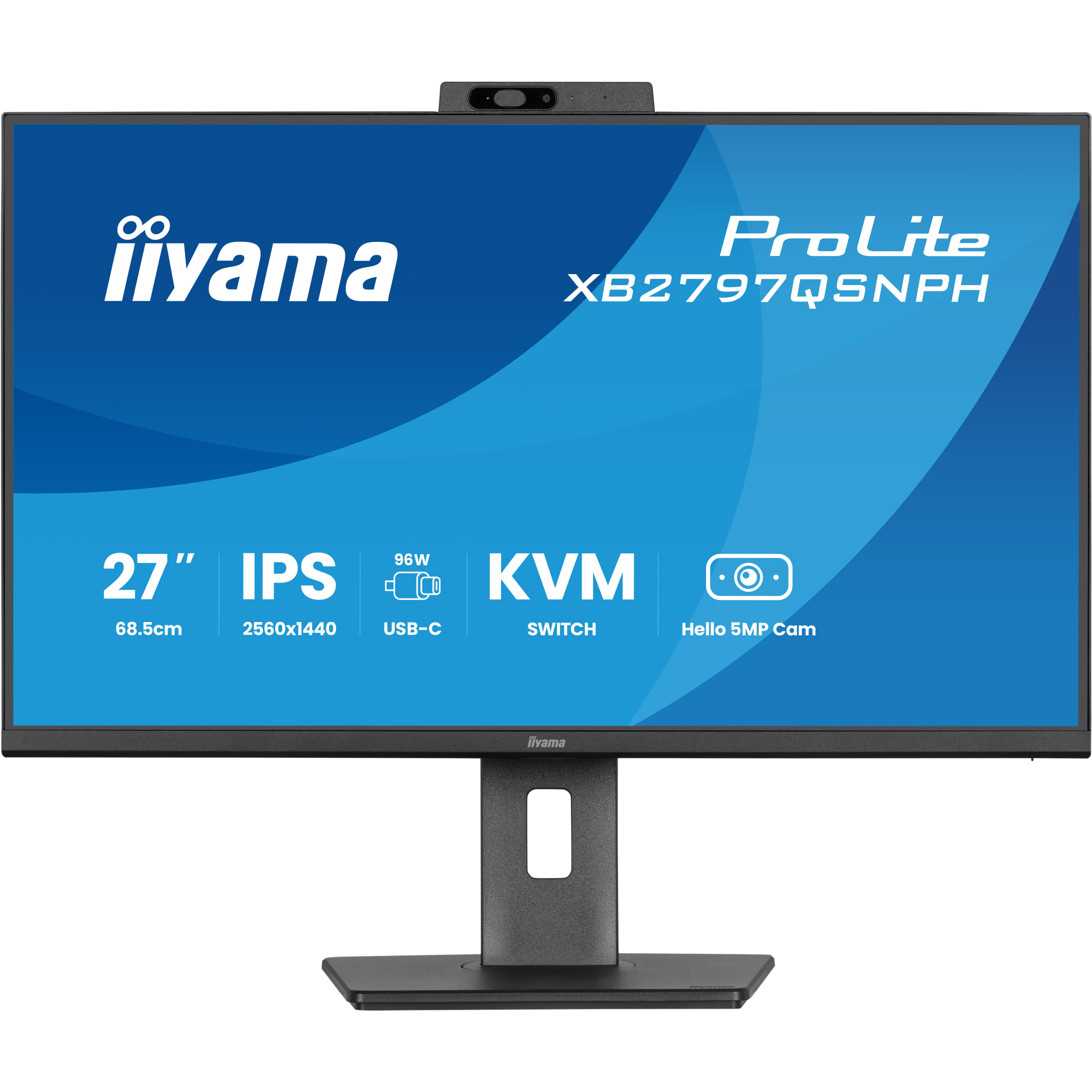 Iiyama Size 27 Matte Black Prolite Xb2797qsnph-B1 27" Quad Hd Ips 75Hz 1Ms Usb-C Height Adjustable Monitor With Speakers And Webcam
