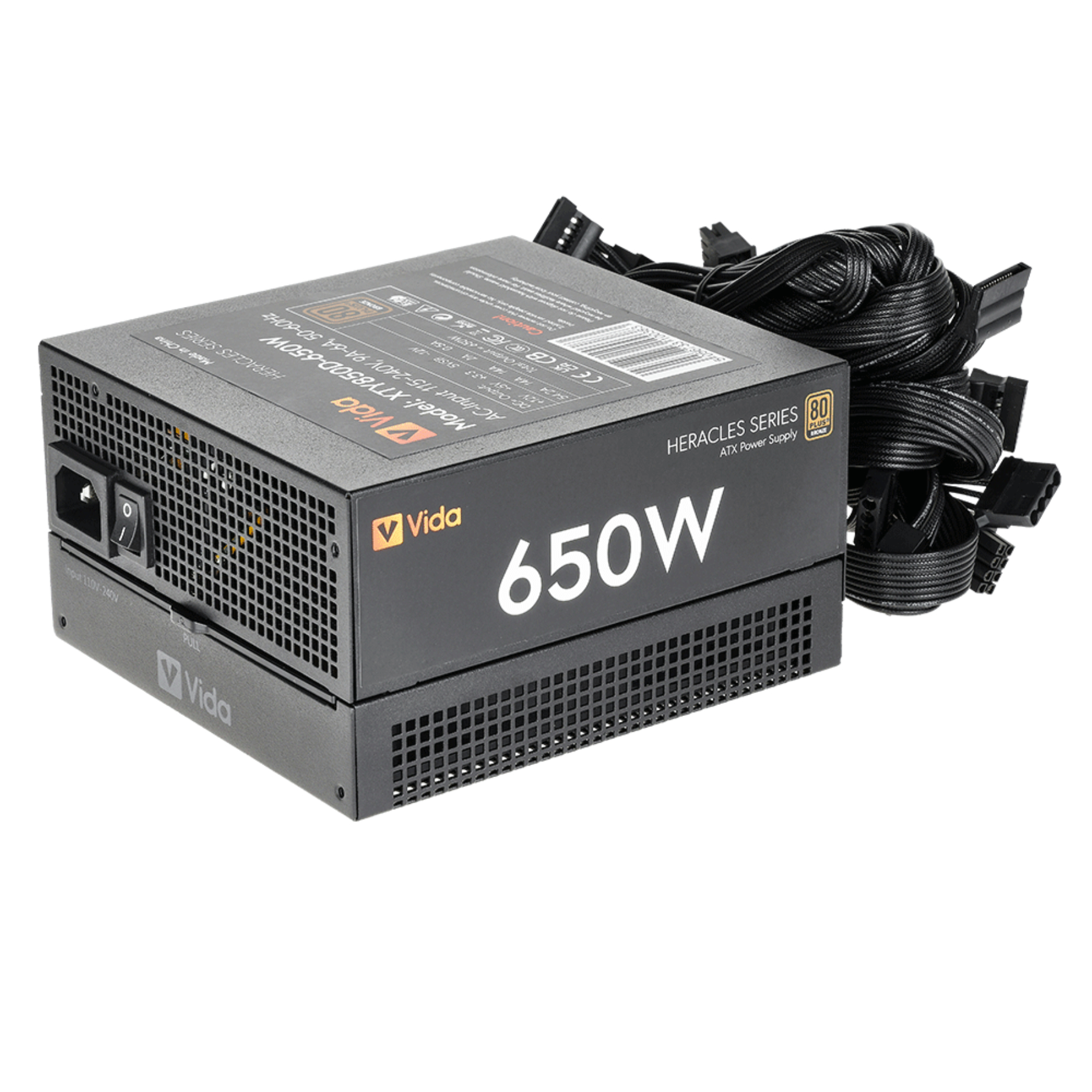 Vida Black Heracles 650W Atx 80 Plus Bronze Fully Wired Psu Power Supply