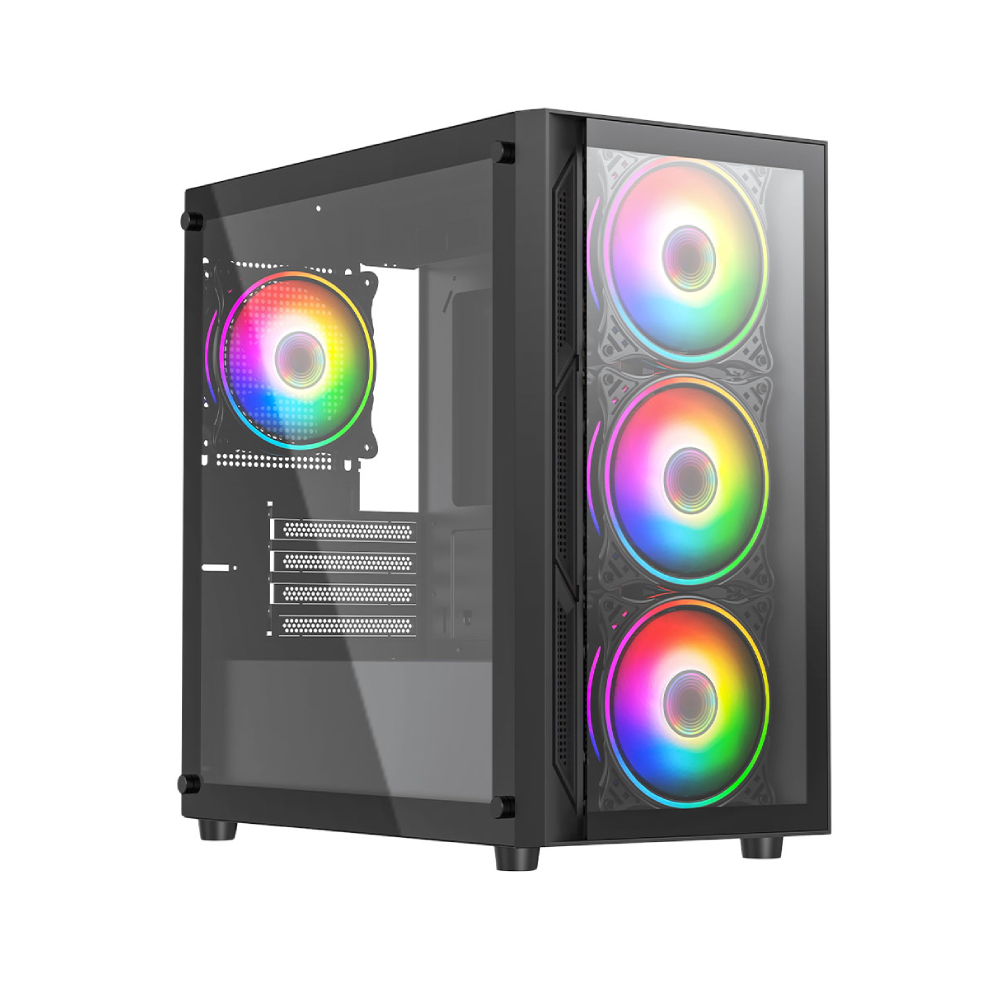 Vida Size 3.0 Black Lucid Micro-Atx Tower Tempered Glass Gaming Pc Case