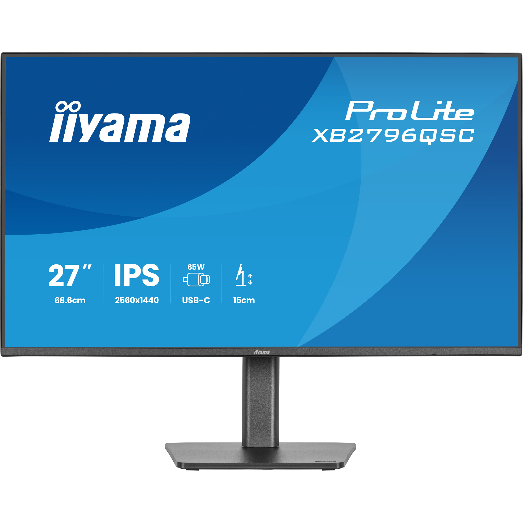 Iiyama Size 27 Matte Black Prolite Xb2796qsc-B1 27" Quad Hd Ips 75Hz 4Ms Usb-C Height Adjustable Monitor With Speakers