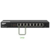 Qnap QSW-1108-8T network switch offering plug-and-play connectivity for seamless data transmission.
