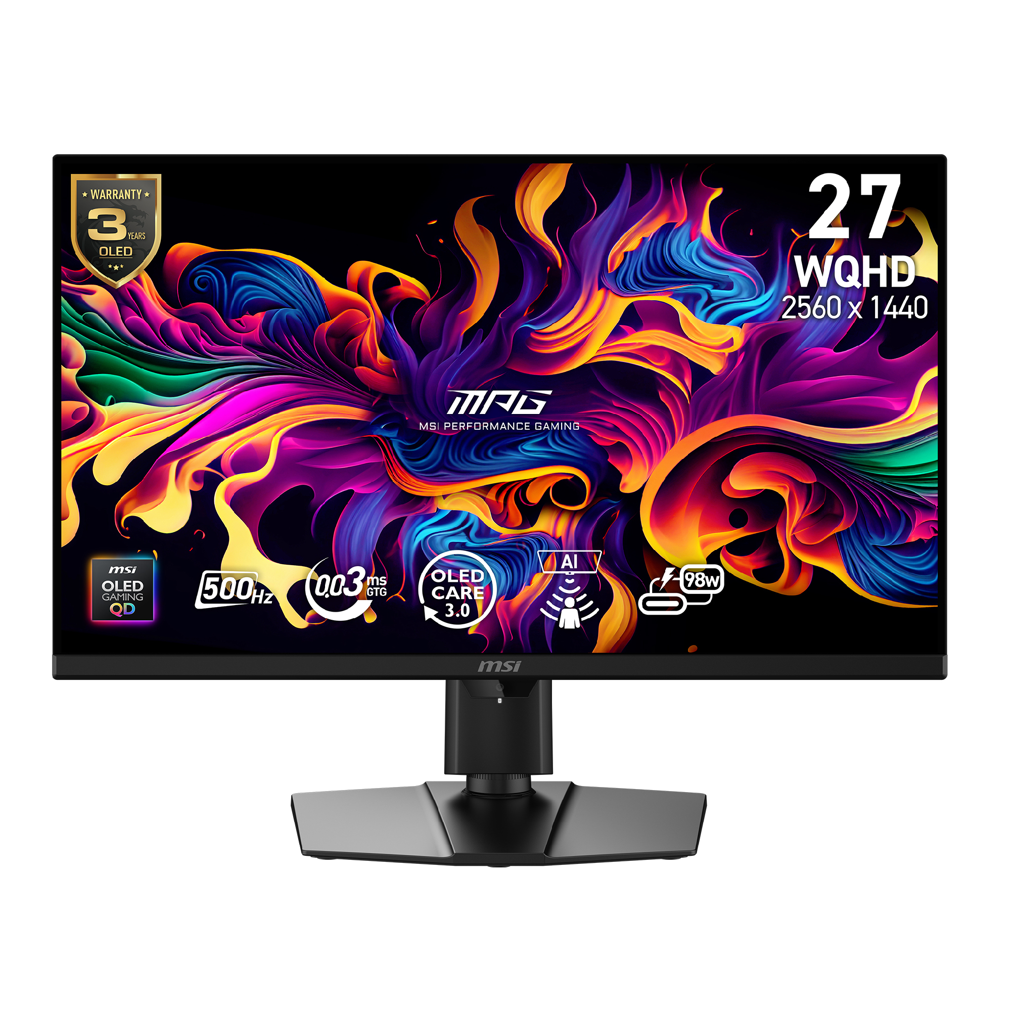 Msi Black Mpg 271Qr Qd-Oled X50 27" Qd-Oled Quad Hd 500Hz 0.03Ms Usb-C Height Adjustable Gaming Monitor