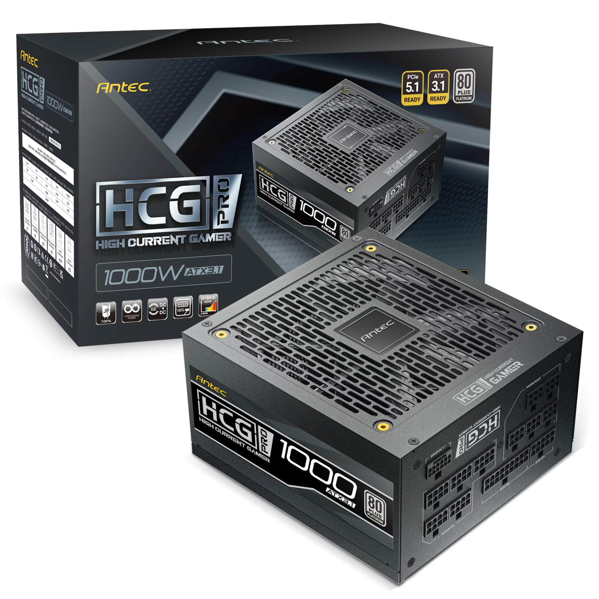 Antec Size 3.1 Black High Current Gamer Hcg1000 Pro Atx 1000W 80Plus Platinum Psu Power Supply