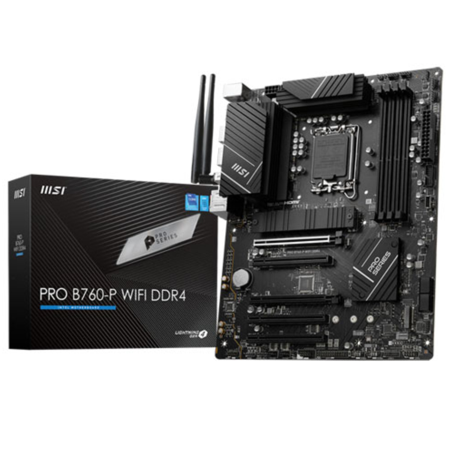 MSI Intel B760 PRO B760-P WIFI 1700 DDR4 ATX motherboard with advanced connectivity and support for high-speed memory.
