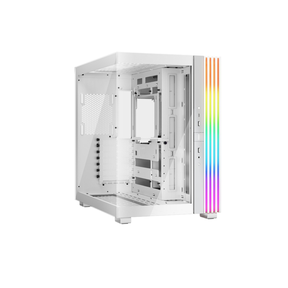 Be Quiet Light Base 600 DX White ATX Midi Tower with tempered glass side panel showcasing internal components