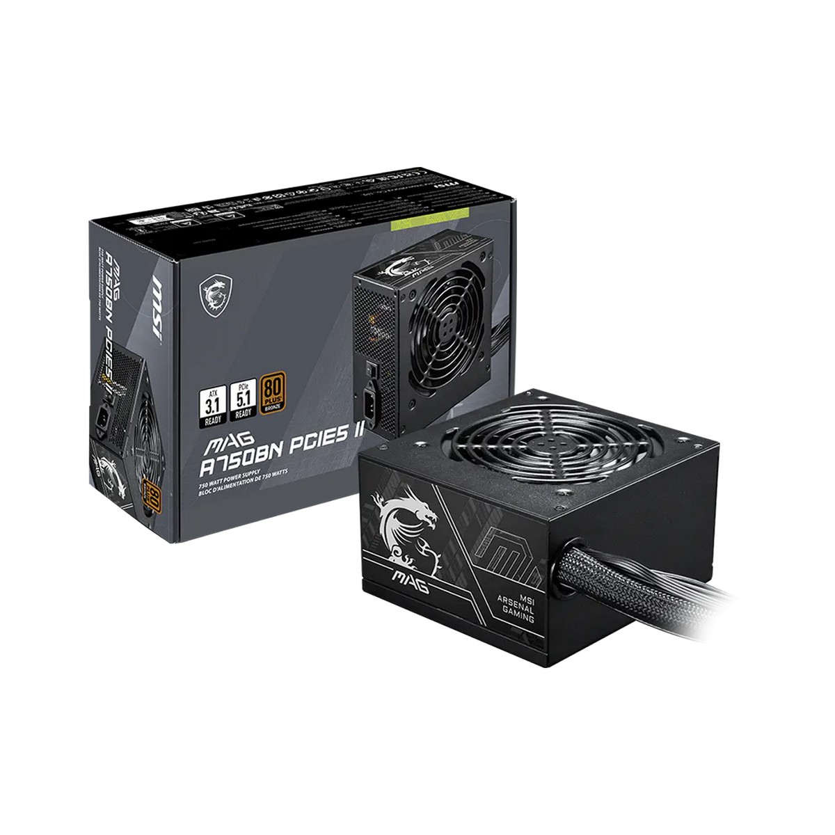 Msi Size 3.1 Black Mag A750bn Pcie5 Ii Atx 750W 80Plus Bronze Psu Power Supply
