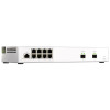 Top-down view of Qnap QSW-M2108-2S network switch with Gigabit Ethernet and SFP+ options
