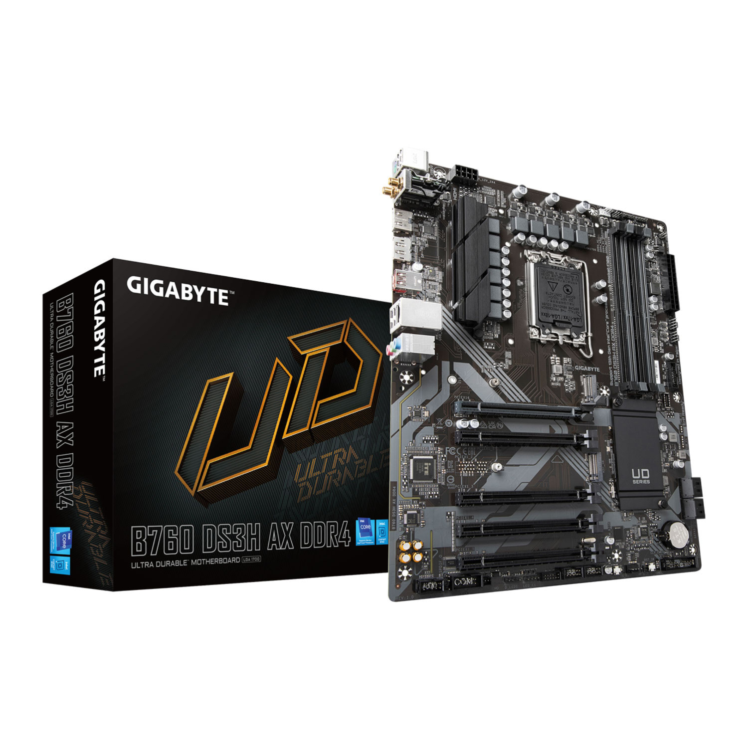 GIGABYTE Intel B760 DS3H AX LGA 1700 DDR4 ATX Motherboard with its box