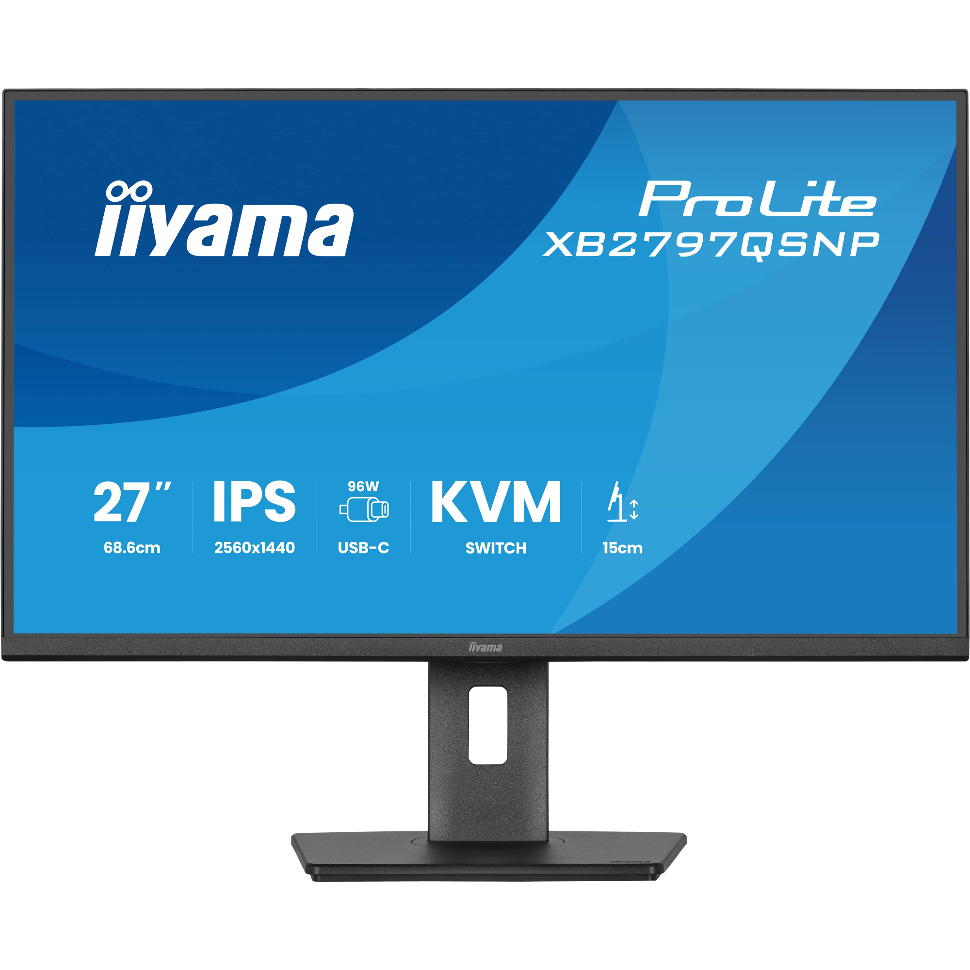 Iiyama Size 27 Matte Black Prolite Xb2797qsnp-B1 27" Quad Hd Ips 75Hz 1Ms Usb-C Height Adjustable Monitor With Speakers