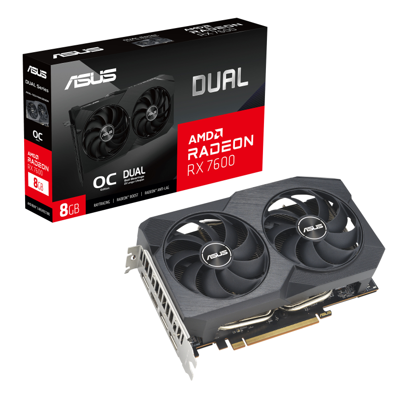 ASUS Dual Radeon RX 7600 V2 OC Edition 8GB GDDR6 graphics card with advanced cooling and performance
