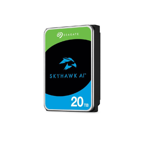 Seagate SkyHawk AI 20TB surveillance hard drive with 256MB cache for high-performance data storage.
