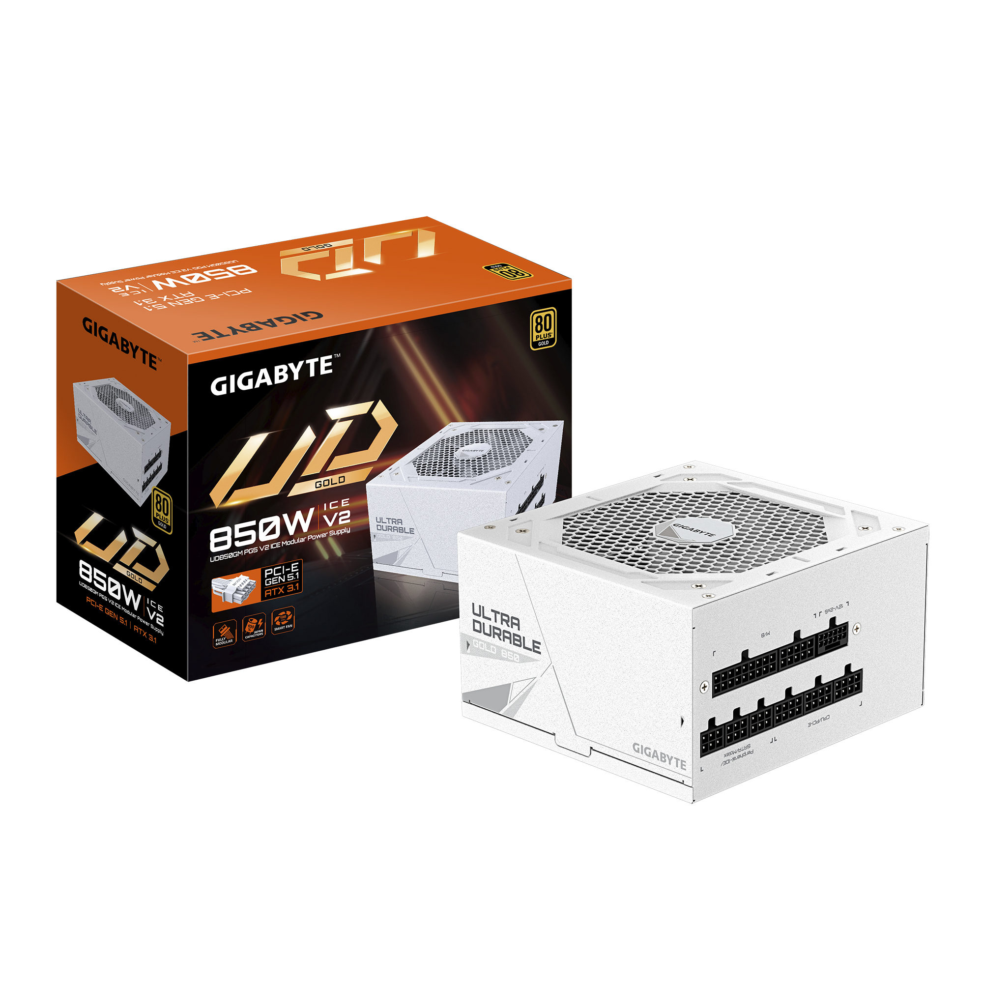 Gigabyte Size 3.1 White Ud850gm Pg5 Ice 850W Atx 80 Plus Gold Psu Power Supply