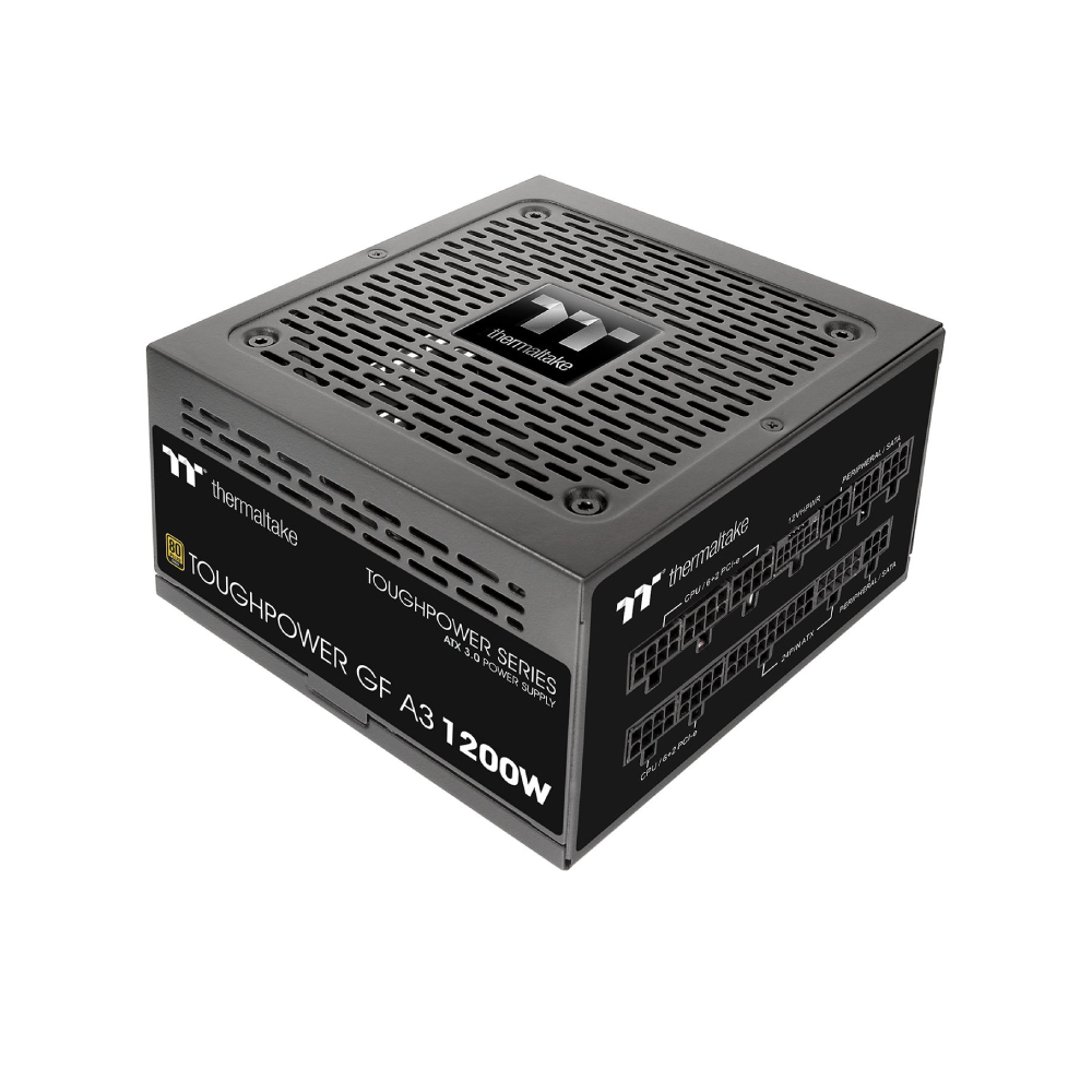 Thermaltake TOUGHPOWER GF A3 1200W full modular power supply with 80+ Gold certification for efficient energy use.
