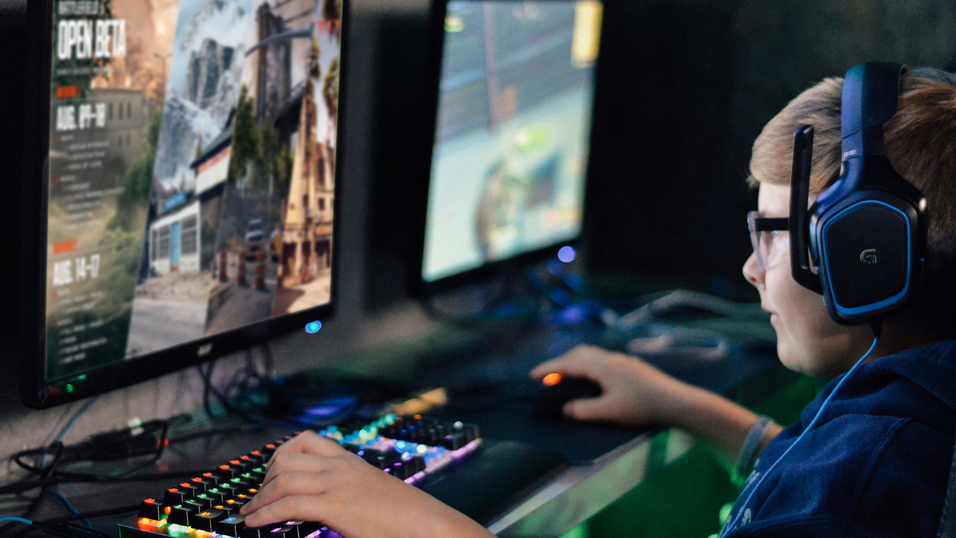 child playing game on screen passionately
